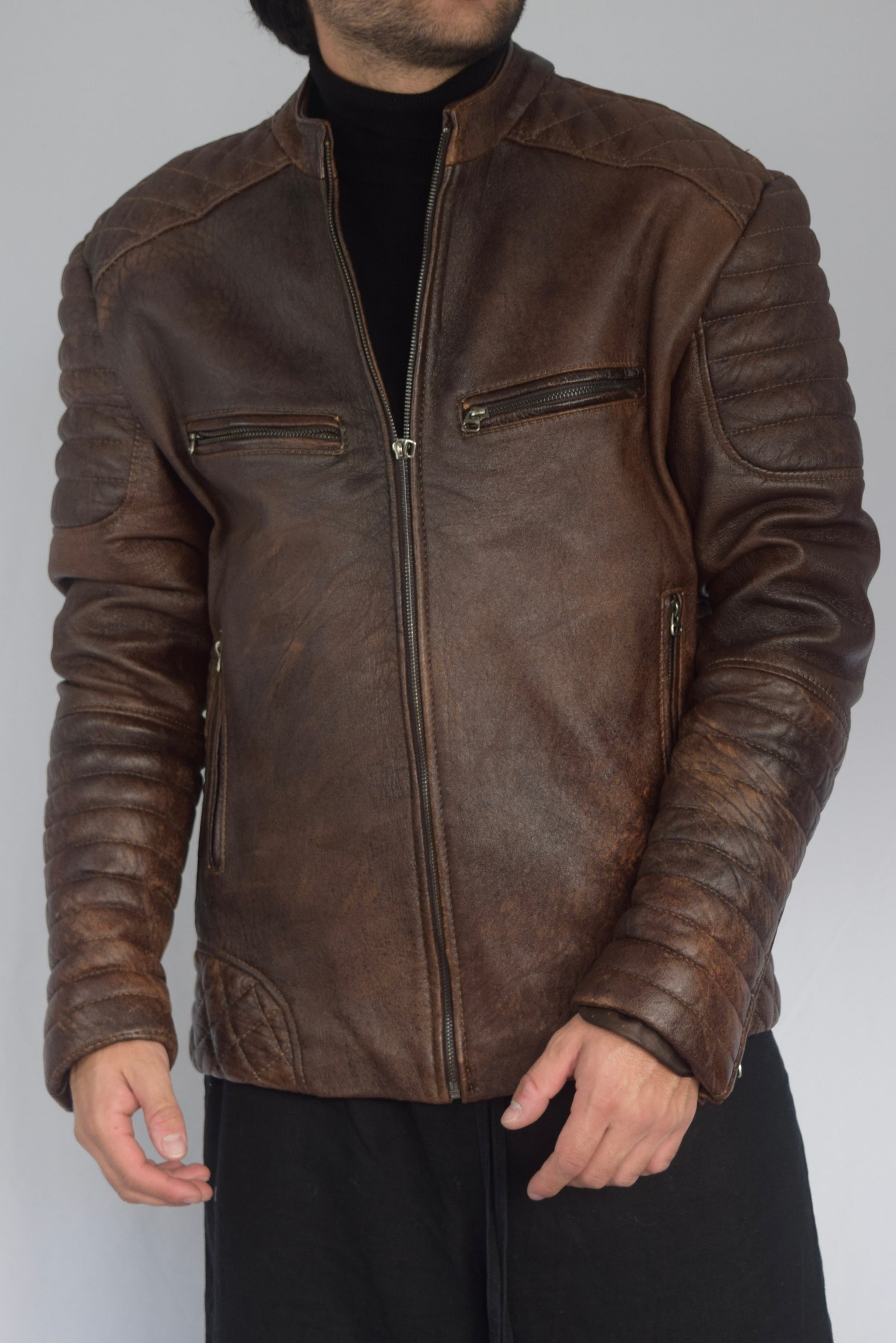 Chaqueta Mao 100% cuero café