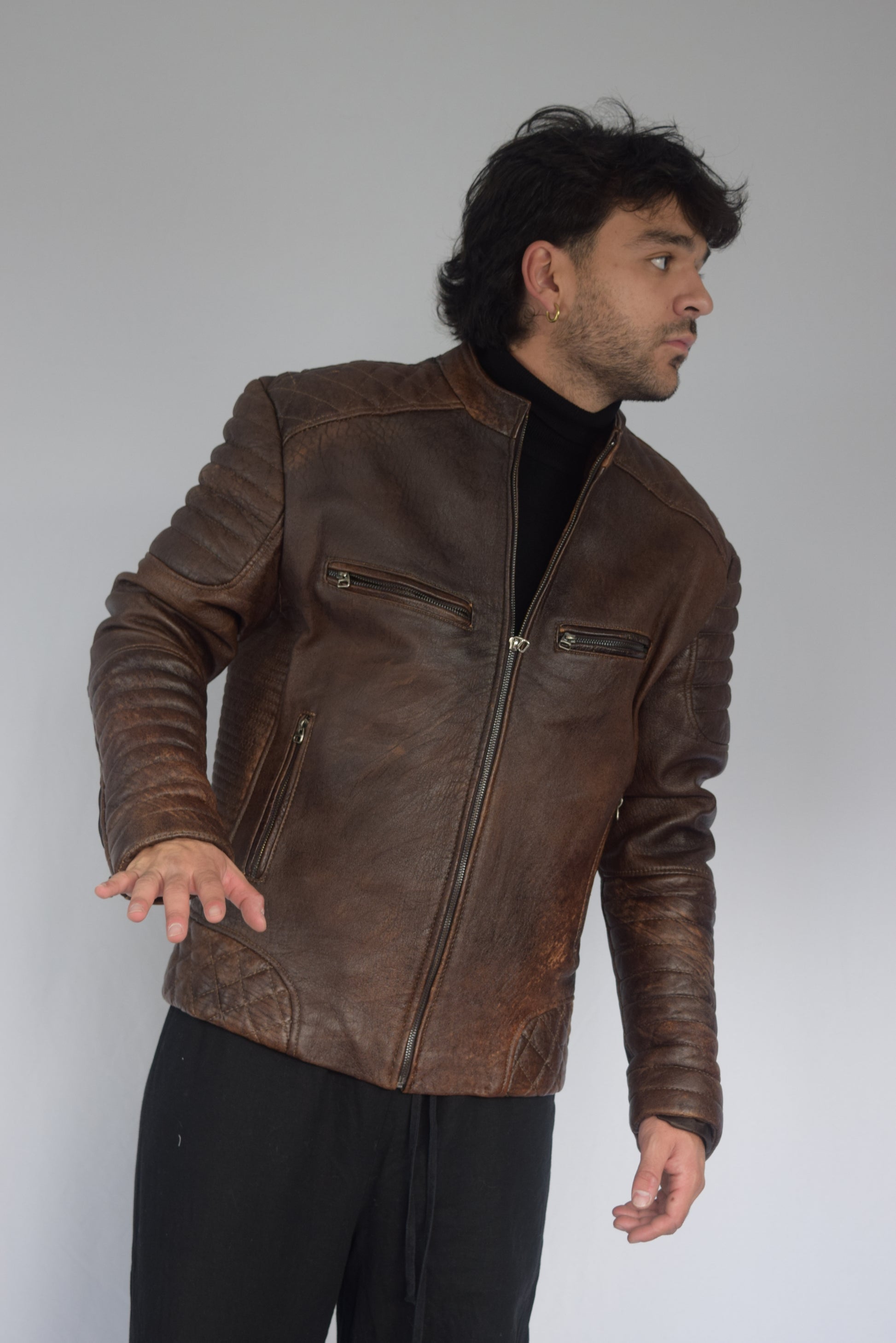 Chaqueta Mao 100% cuero café