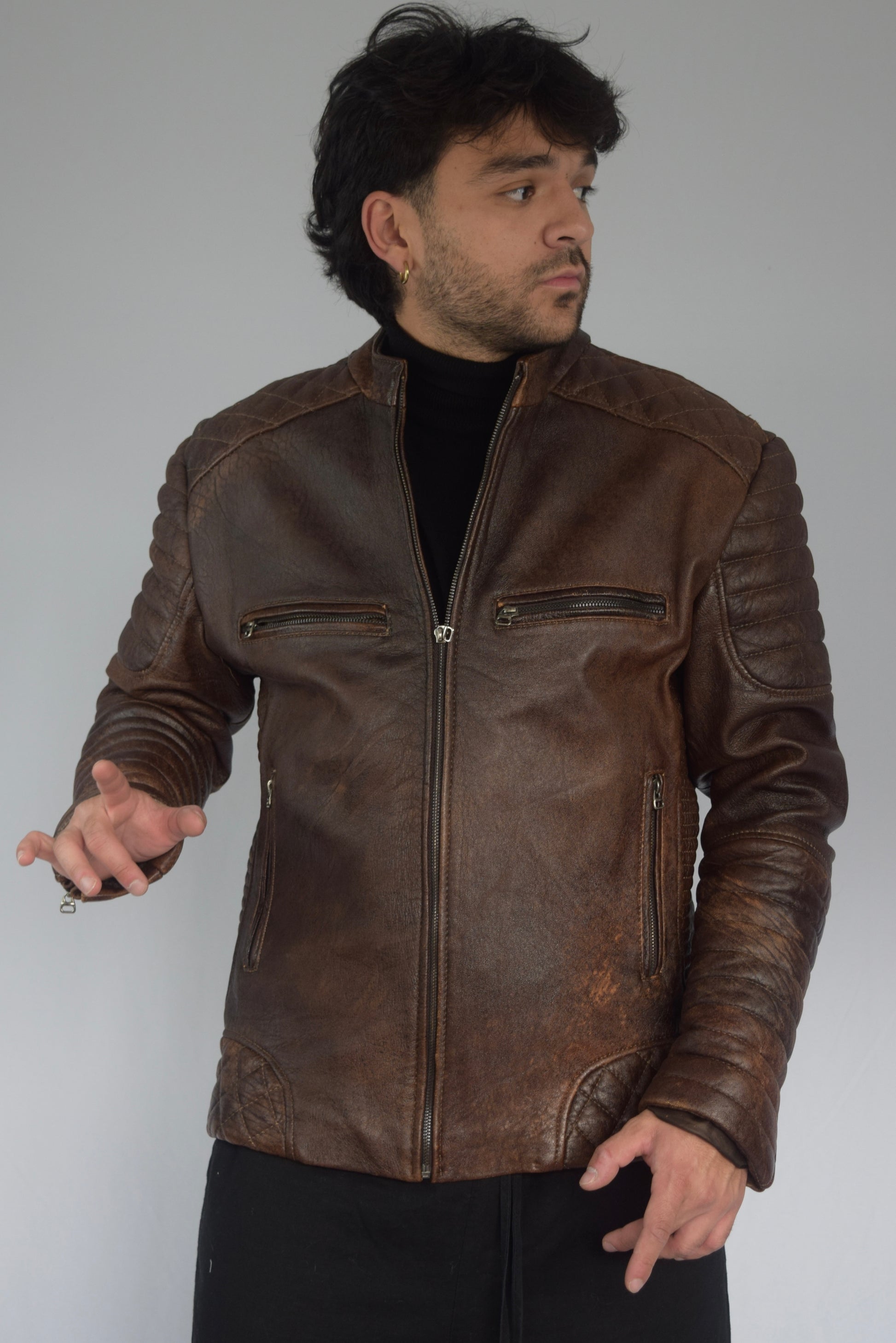 Chaqueta Mao 100% cuero café