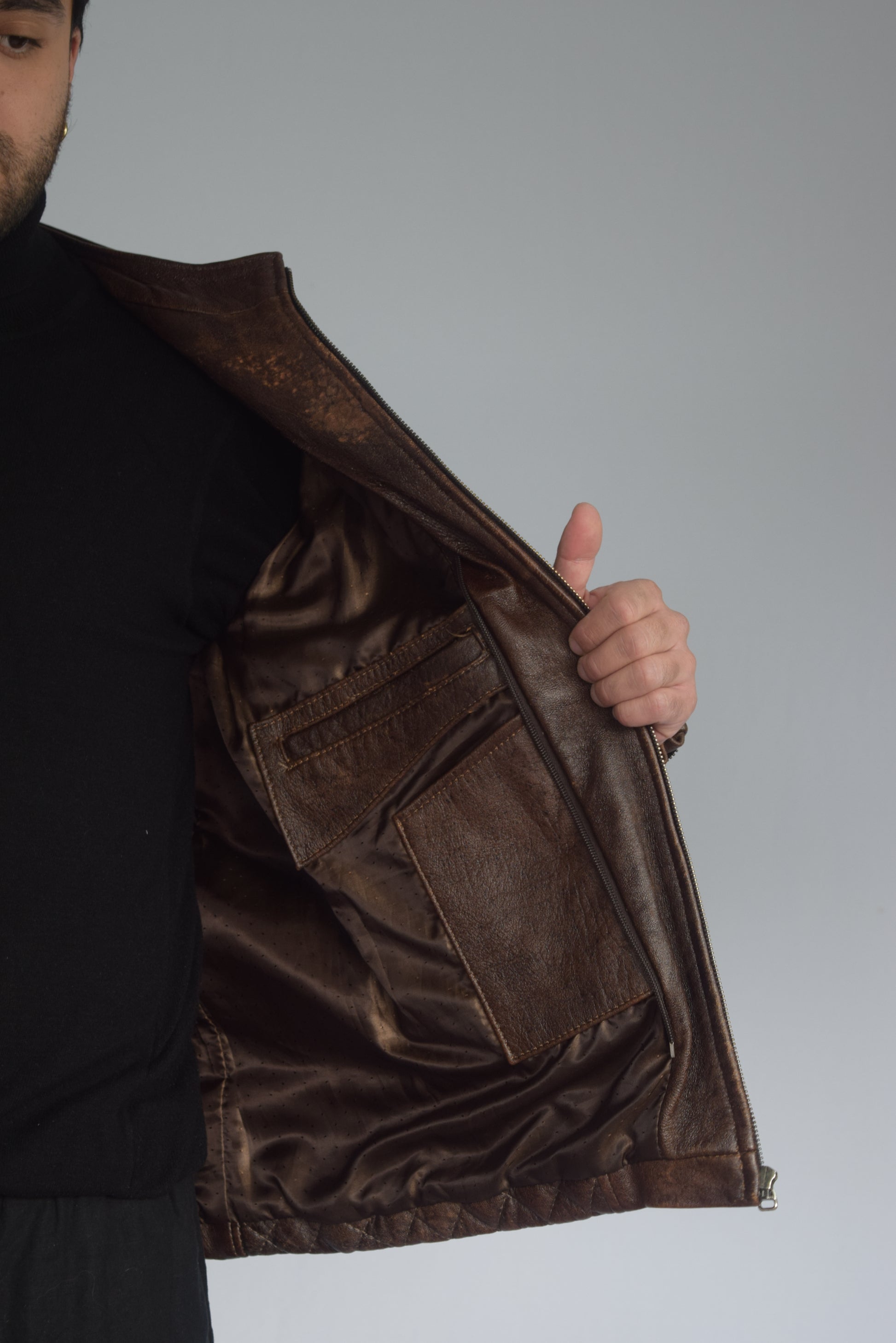 Chaqueta Mao 100% cuero café