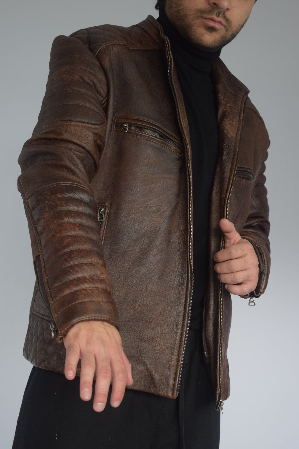 Chaqueta Mao 100% cuero café