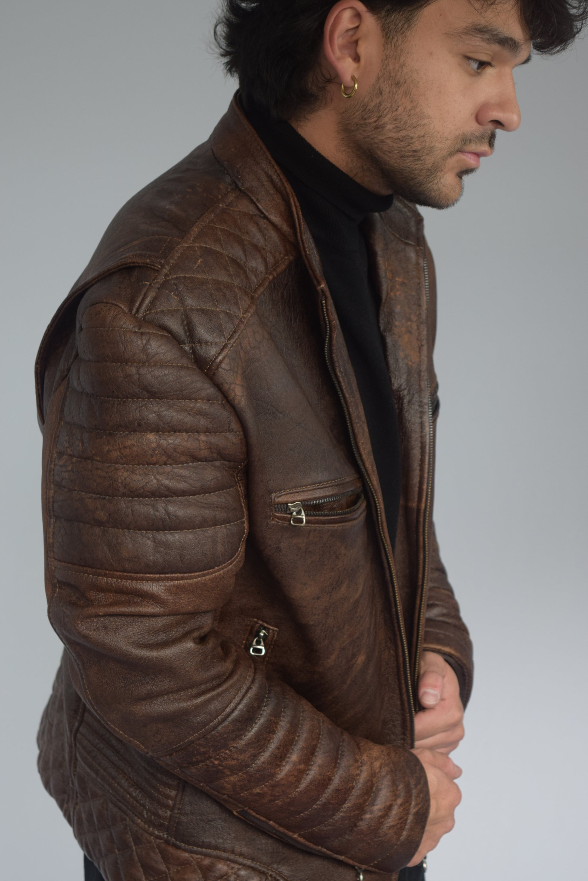 Chaqueta Mao 100% cuero café