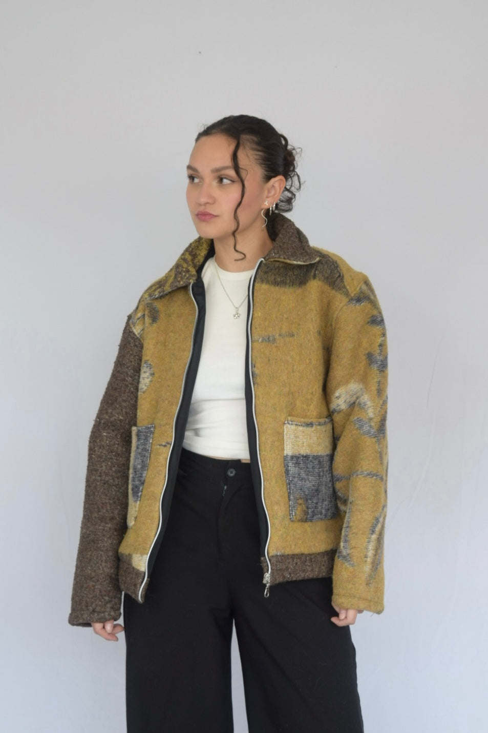 Chaqueta de tela recuperada floral, Talla M