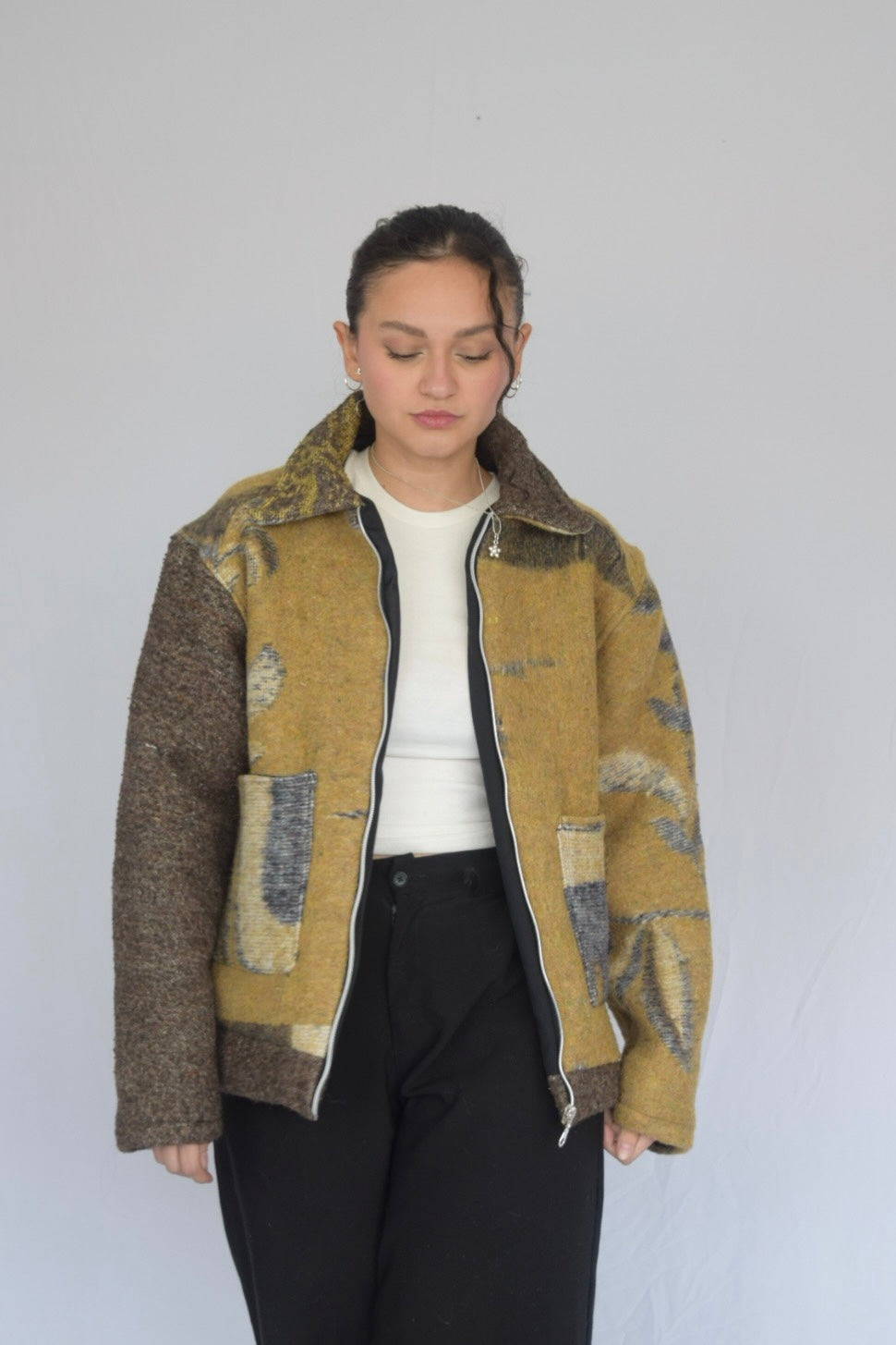 Chaqueta de tela recuperada floral, Talla M