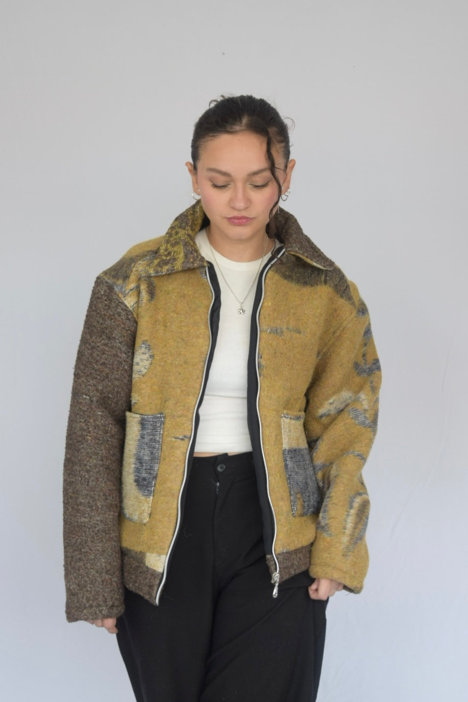Chaqueta de tela recuperada floral, Talla M