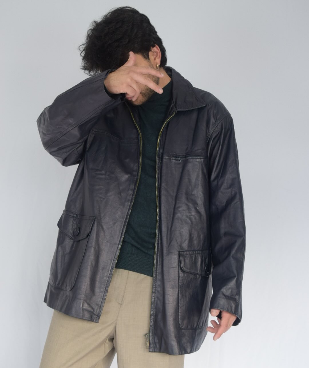 -chaqueta 100% cuero azul&nbsp;