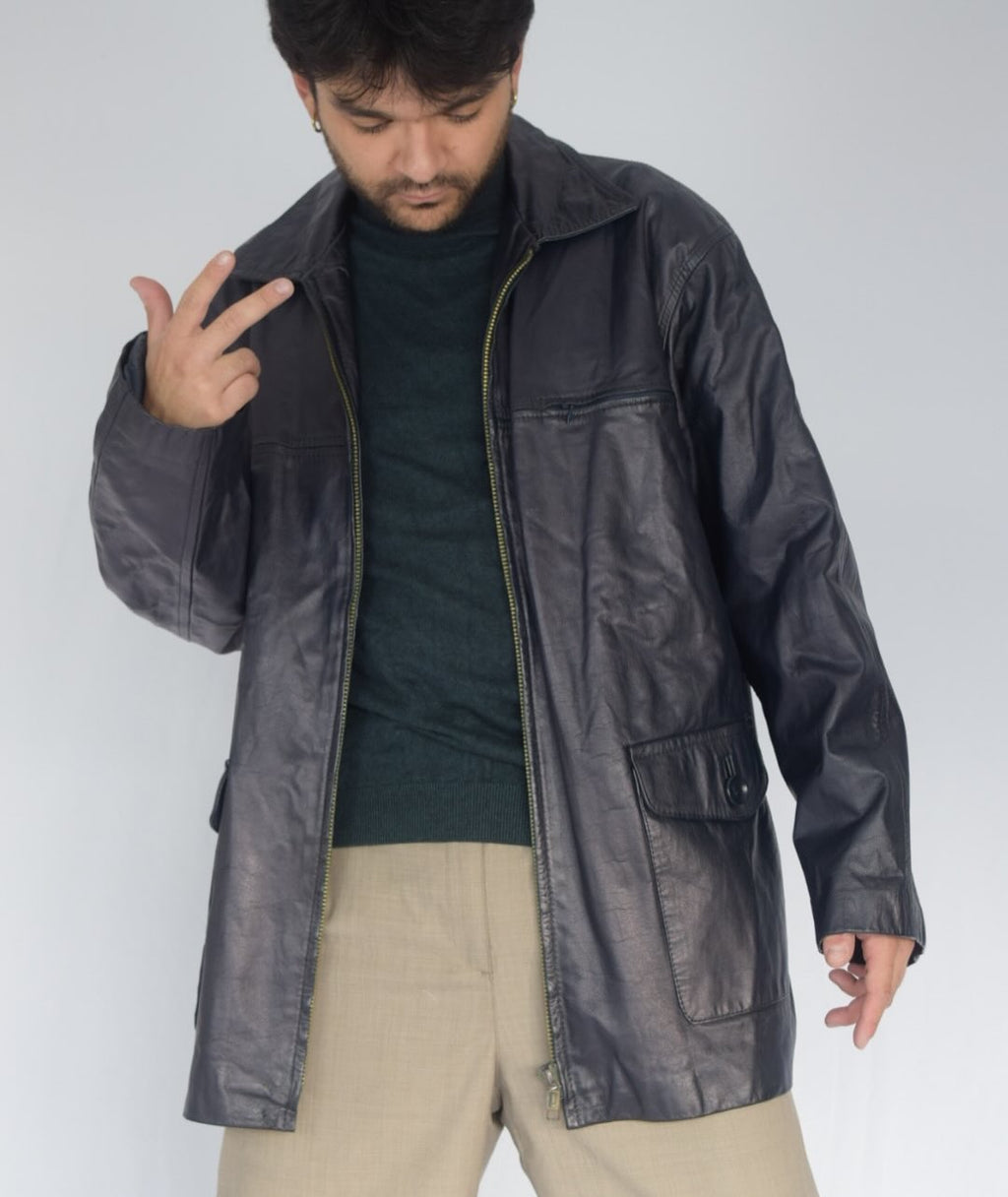 -chaqueta 100% cuero azul&nbsp;