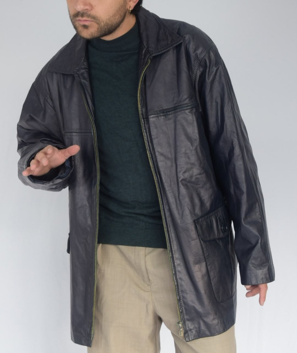 -chaqueta 100% cuero azul&nbsp;