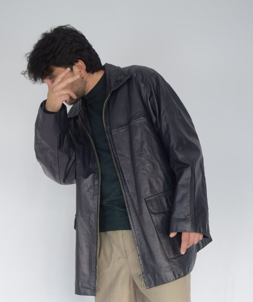 -chaqueta 100% cuero azul&nbsp;