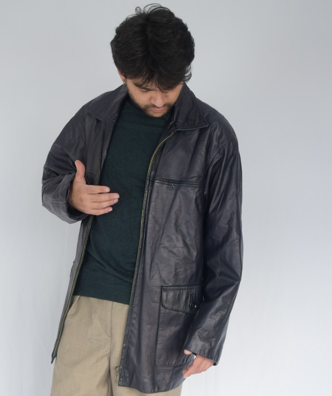 -chaqueta 100% cuero azul&nbsp;