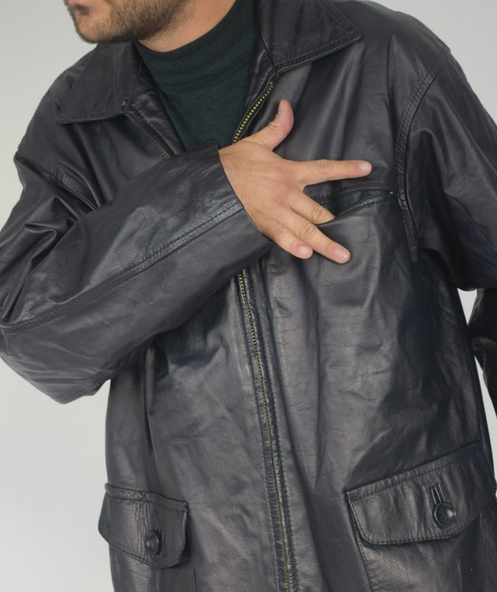 -chaqueta 100% cuero azul&nbsp;