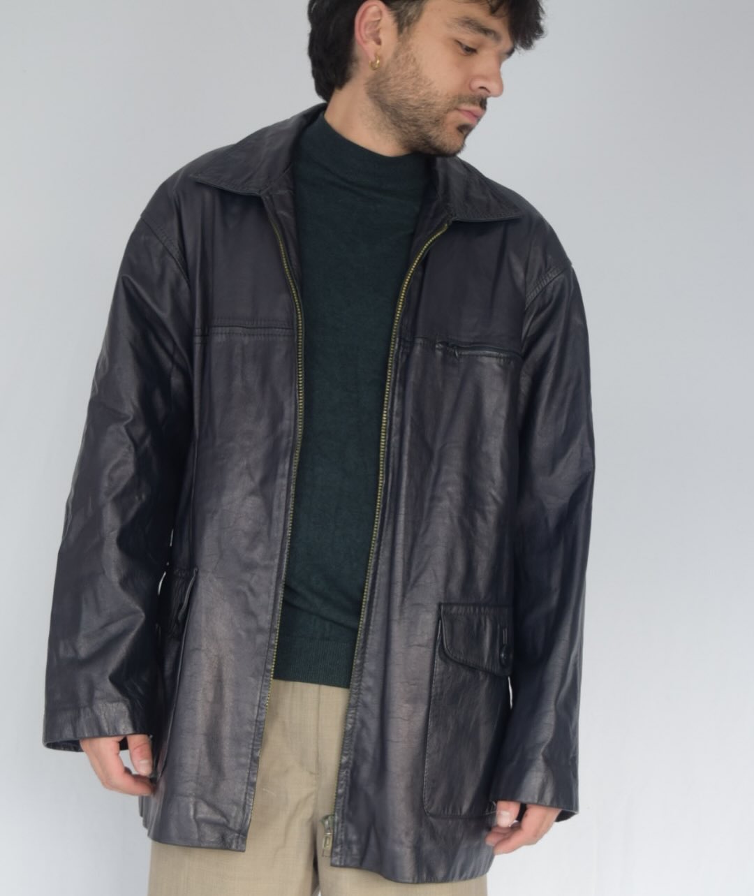 -chaqueta 100% cuero azul&nbsp;